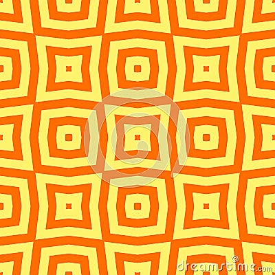 Retro op art orange and yellow wavy psychedelic lines and squares seamless pattern Stock Photo