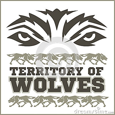 Retro ornament - running wolves and inscriptions Vector Illustration