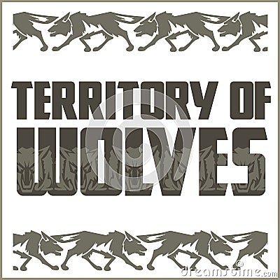 Retro ornament - running wolves and inscriptions Vector Illustration