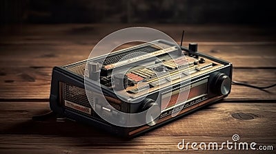 Retro outdated portable cassette tape recorder. Generative AI Stock Photo
