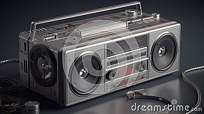 Retro outdated portable cassette tape recorder. Generative AI Stock Photo