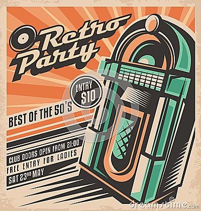 Retro party invitation design Vector Illustration