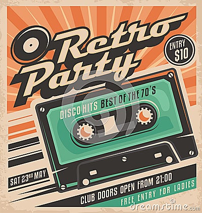 Retro party poster design template Vector Illustration