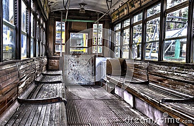 Retro passenger indoor train Stock Photo