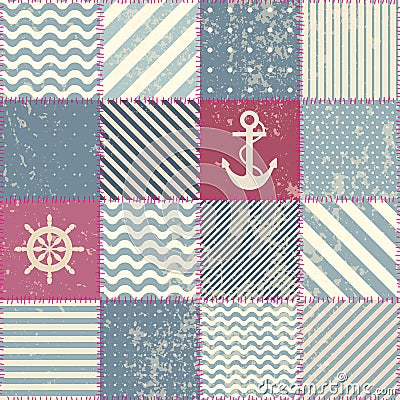 Retro patchwork in nautical style. Vector Illustration