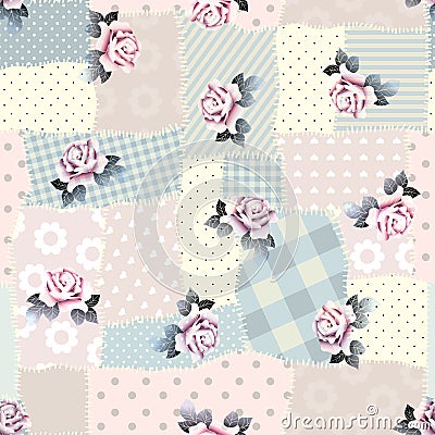 Retro patchwork with roses Vector Illustration