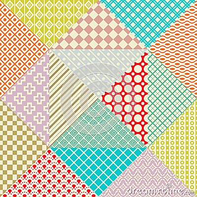 Retro patchwork. 16 Vector seamless patterns Vector Illustration