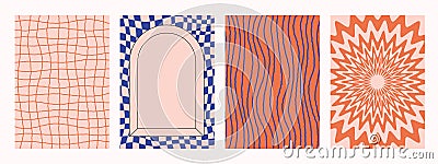 Retro pattern set. Abstract psychedelic Groovy backgrounds in retro colors. Trendy funky vector texture in abstract y2k Vector Illustration