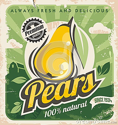 Retro pear poster design Vector Illustration