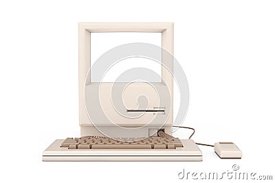 Retro Personal Computer. The System Unit, Keyboard, Mouse and Monitor with Free Space for Your Design. 3d Rendering Stock Photo