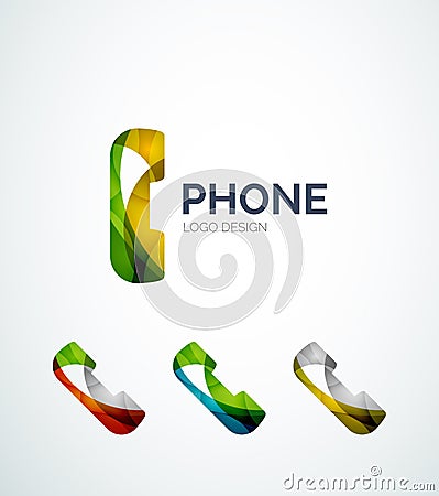 Retro phone logo design made of color pieces Vector Illustration