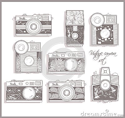 Retro photo cameras set. Vector Illustration