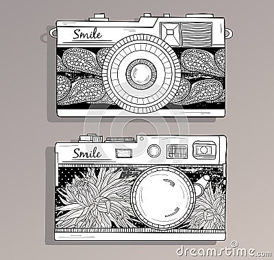 Retro photo cameras set Vector Illustration