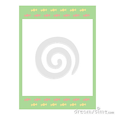 Cartoon cute retro instant photo frame. Modern design with green color base and sugar pattern. Vector Illustration