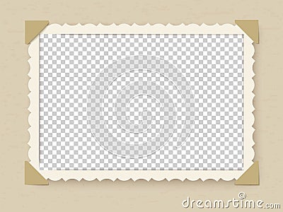 Retro photo frame. Vintage old postcard for album or picture with decoration edges vector template Vector Illustration