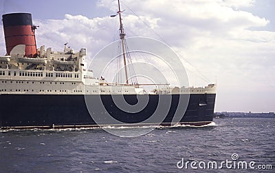 A retro photograph of the famous liner Queen Mary on her lst voyage from NY Editorial Stock Photo
