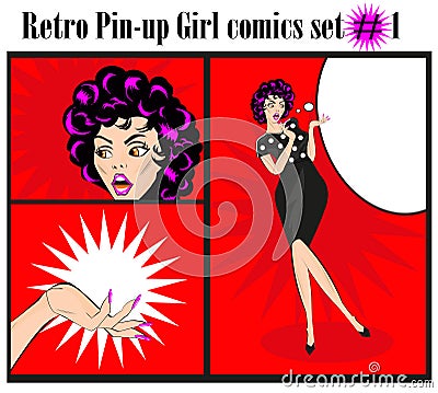 Retro pin-up girl bannners template collection cards posters Stock Photo