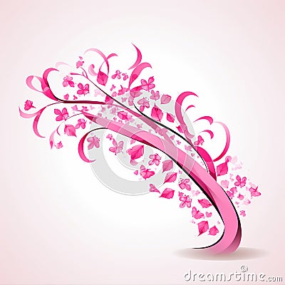 Retro pink ribbon on eggshell white Stock Photo