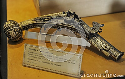 Vintage pistol at the museum exposition Editorial Stock Photo