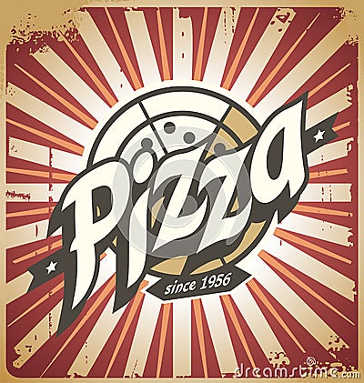 Retro pizza sign, poster, template or pizza box design Vector Illustration