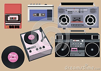 Retro player set, vintage player Vector Illustration