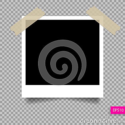 Retro polaroid photo frame template on sticky tape pin Vector Illustration