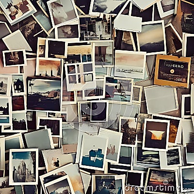 1074 Retro Polaroid Photos: A retro and vintage-inspired background featuring retro polaroid photos with vintage filters, retro Stock Photo