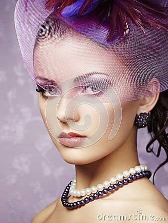 Retro portrait of beautiful woman. Vintage style Stock Photo