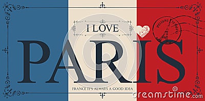 Vintage postcard with words I love Paris Vector Illustration