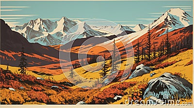 Retro Poster: Autumn Mountains In Donald Pass Style Stock Photo