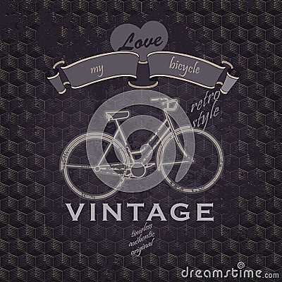 Retro poster with bycicle and typography Vector Illustration