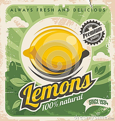 Retro poster design for lemon farm Vector Illustration