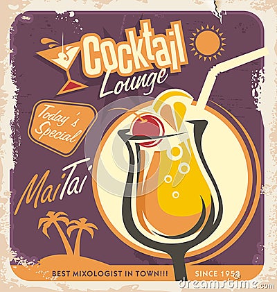 Retro poster design for one of the most popular cocktails Vector Illustration