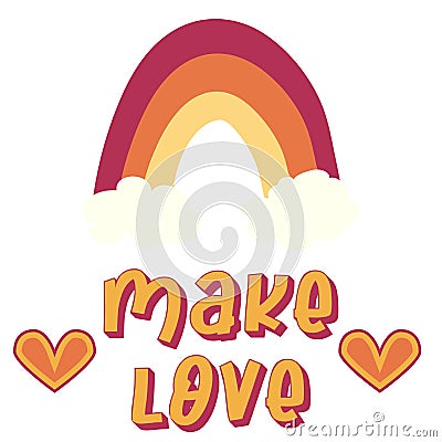 Retro poster 1970, positive wave, make love not war, rainbow, daisy smile Vector Illustration