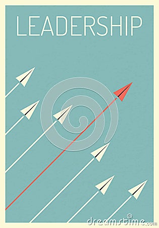 retro poster stile. business finance. Leadership concept, red paper planes flying in sky. manages financial gr Cartoon Illustration