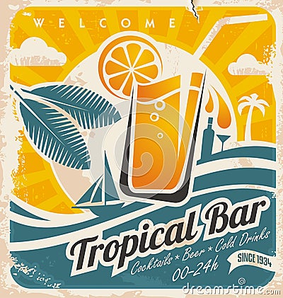 Retro poster template for tropical bar Vector Illustration