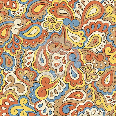 Retro Psychedelic Swirls and Paisleys Vector Seamless Pattern Vector Illustration