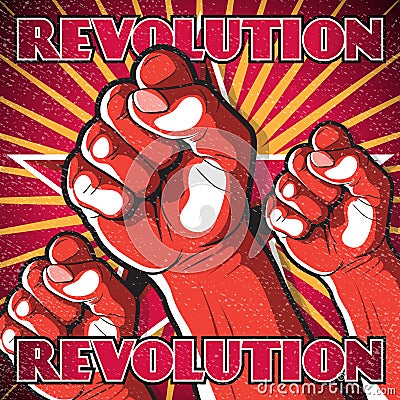 Retro Punching Fist Revolution Sign. Vector Illustration