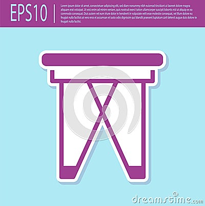 Retro purple Camping portable folding chair icon isolated on turquoise background. Rest and relax equipment. Fishing Vector Illustration