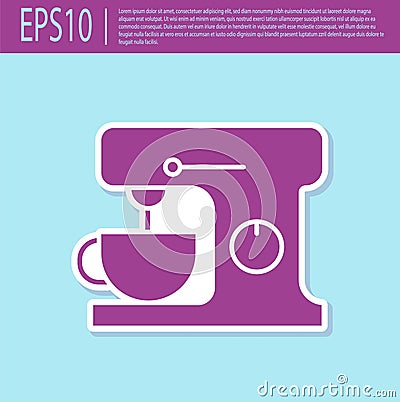 Retro purple Electric mixer icon isolated on turquoise background. Kitchen blender. Vector Illustration Vector Illustration