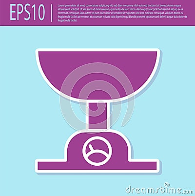 Retro purple Electronic scales icon isolated on turquoise background. Weight measure equipment. Vector Vector Illustration