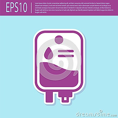 Retro purple IV bag icon isolated on turquoise background. Blood bag. Donate blood concept. The concept of treatment and Vector Illustration