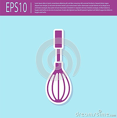 Retro purple Kitchen whisk icon isolated on turquoise background. Cooking utensil, egg beater. Cutlery sign. Food mix Vector Illustration