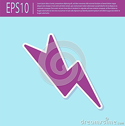 Retro purple Lightning bolt icon isolated on turquoise background. Flash sign. Charge flash icon. Thunder bolt. Lighting Vector Illustration