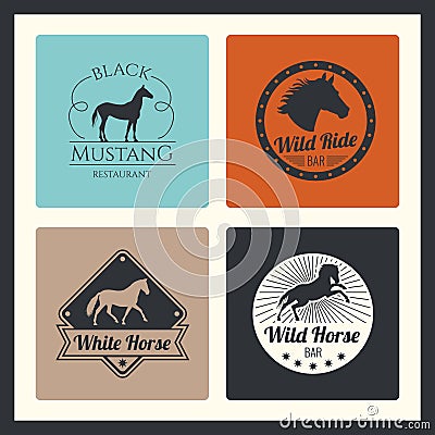 Retro racing horse, running mare vector logos Vector Illustration