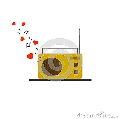 Retro radio plays a romantic melody for valentines day Vector Illustration