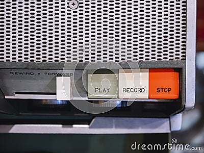 Retro radio recorder Audio equipment Play stop button Vintage object Stock Photo