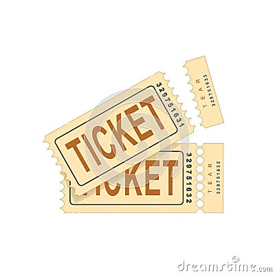 Retro raffle tear off admit ticket simple icon. Vector torn pair of admission coupon. isolated graphic illustration. Tear away Cartoon Illustration