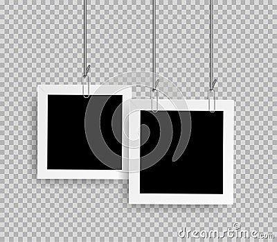 Retro realistic photo frame with paper clip Vector Illustration