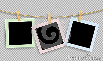 Color pastel of Retro realistic photo frame with paper Vector Illustration